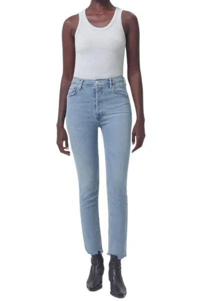 Agolde Nico High Rise Slim Fit In Rooted In Blue
