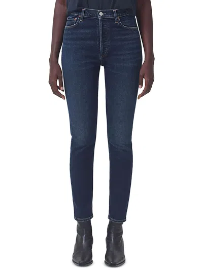 Agolde Nico Womens Denim High Rise Slim Jeans In Multi