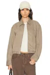 Agolde Elasticated-hem Denim Jacket In Brown