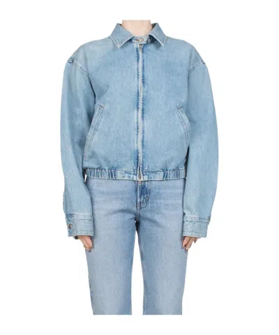 Agolde Nile Zip-front Elastic-waist Denim Jacket In Blue