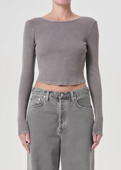 Agolde Nova Long Sleeve Tee In Owl In Gray