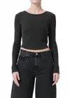 Agolde Nova Long Sleeve Crop Rib T-shirt In Black