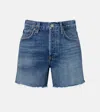 Agolde Belted Stitched Distressed Five-pocket Frayed Trousers In Blue