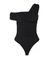 Agolde Etienne Off-the-shoulder Ruched Stretch-jersey Thong Bodysuit In Black