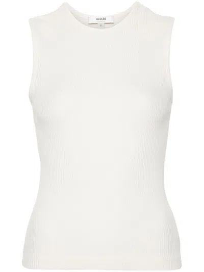 AGOLDE OFF WHITE BINX SLEEVELESS RIBBED TANK TOP