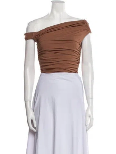 Pre-owned Agolde Off-the-shoulder Short Sleeve Crop Top In Brown