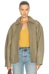 Agolde Grained-effect Bomber Jacket In Green