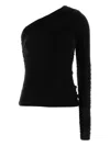 Agolde Asymmetrical Long Sleeve Top Ruching In Black