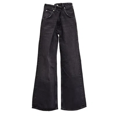 Agolde Oversized Relaxed Fit Fold-over Waistband Jeans In Black