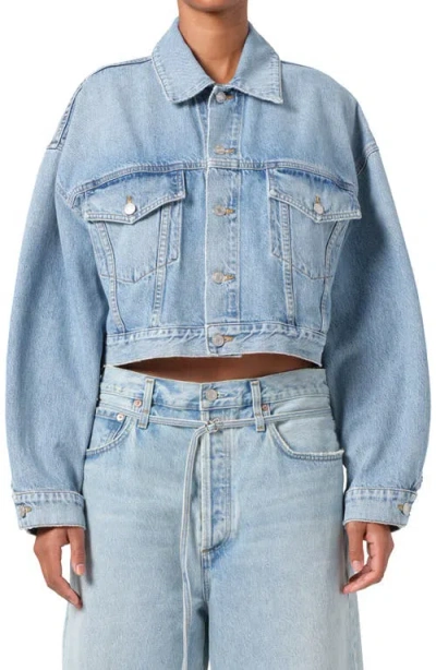 Agolde Palmer Crop Denim Jacket In Space (worn Lt Blue)