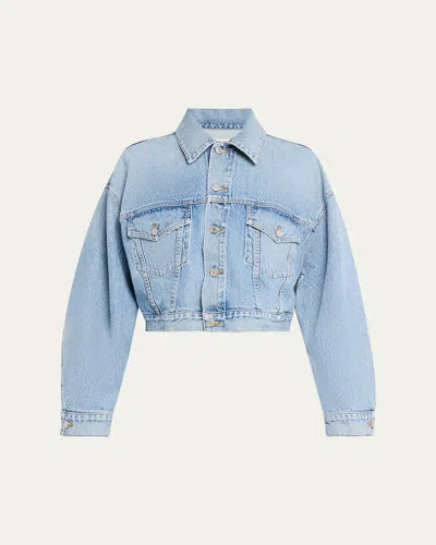 Agolde Button Cropped Denim Jacket In Blue