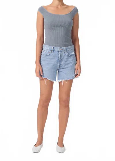 Agolde Parker Cotton Long Shorts In Swapmeet In Blue