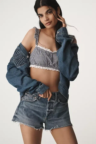 Agolde Parker Denim Fray Shorts In Blue