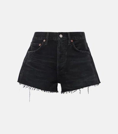 Agolde Parker Black Distressed Denim Shorts In Fallen