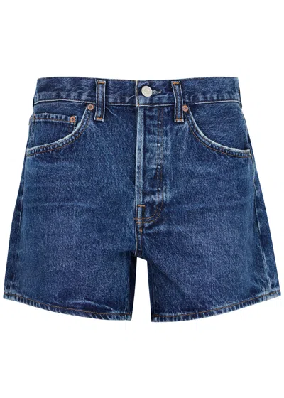 Agolde Parker Distressed Denim Shorts In Dark Blue