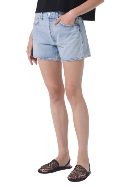 Agolde Parker High Waist Relaxed Long Denim Shorts In Feud