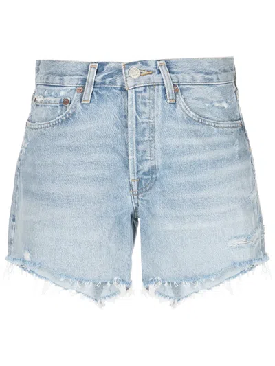 Agolde Parker Raw-cut Denim Shorts In Blau