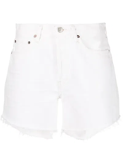 Agolde Parker Long Denim Short In Panna Cotta In White