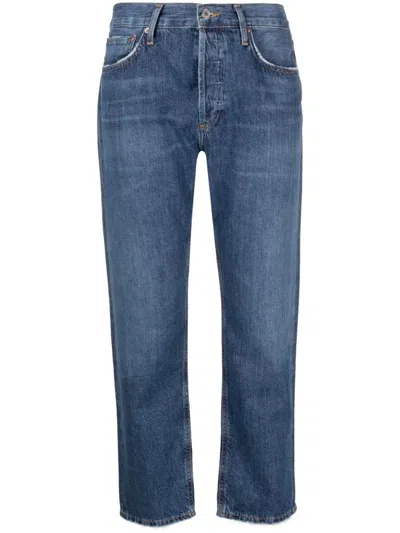 Agolde Riley High Rise Straight Crop Jeans In Blue