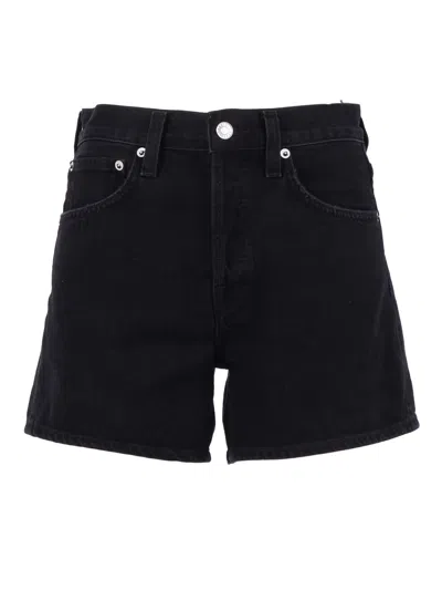 Agolde Parker Lng Loose Fit Vnt Short In Black