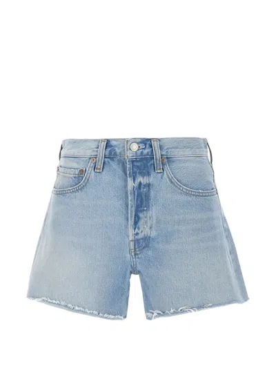 Agolde Parker Long Denim Shorts In Blue