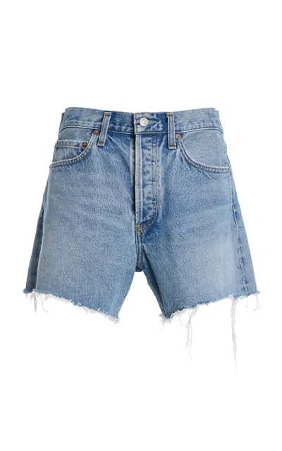 Agolde Parker Long Denim Shorts In Blue