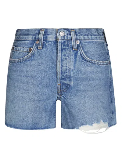 Agolde Parker Distressed Denim Shorts In Blue