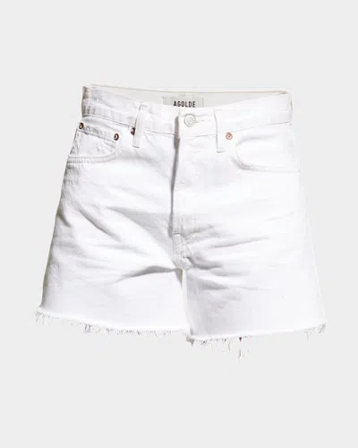 Agolde Parker Long Denim Short In Panna Cotta In White