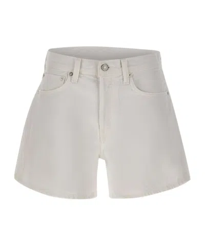 Agolde Parker Long High-rise Denim Shorts In White