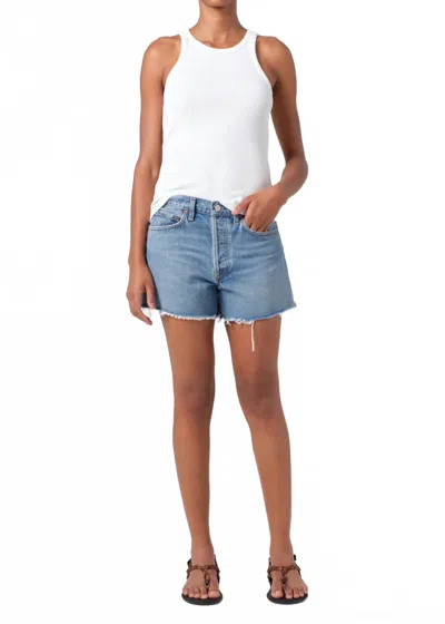 Agolde Parker Long Jean Short In Fairway In Blue