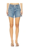 Agolde Parker Long Relaxed Organic Cotton Denim Shorts In Blue