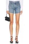 Agolde Parker Long Relaxed Organic Cotton Denim Shorts In Fairway