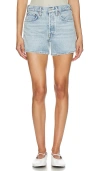 Agolde Parker High Waist Relaxed Long Denim Shorts In Feud
