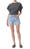 Agolde Parker High Waist Cutoff Denim Shorts In Multi