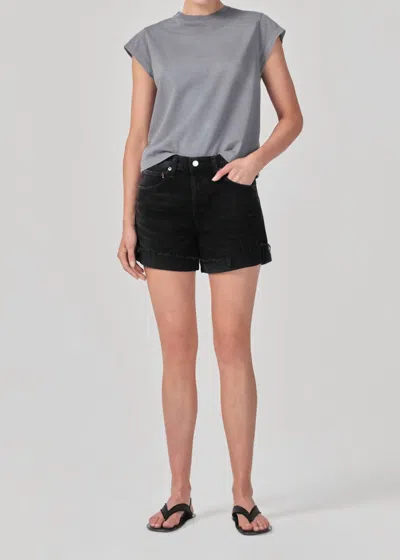 Agolde Parker Long Short With Cuff In Lucid In Black