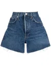Agolde Parker Raw-cut Denim Shorts In Blue