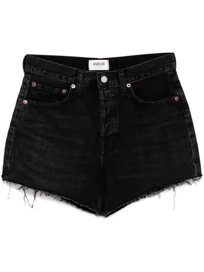 Agolde Parker Long Clean Denim Shorts In Black