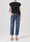 Agolde Riley High Waist Crop Straight Leg Jeans In Blue
