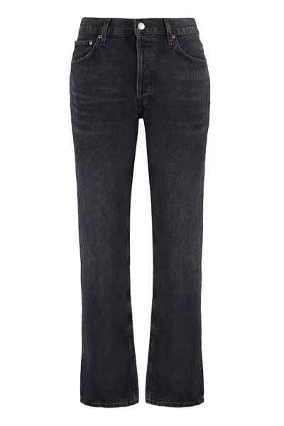 Agolde Blue Jeans With High Waist And Logo Patch On The Rear In Black