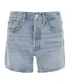 Agolde Parker Long Relaxed Organic Cotton Denim Shorts In Gray