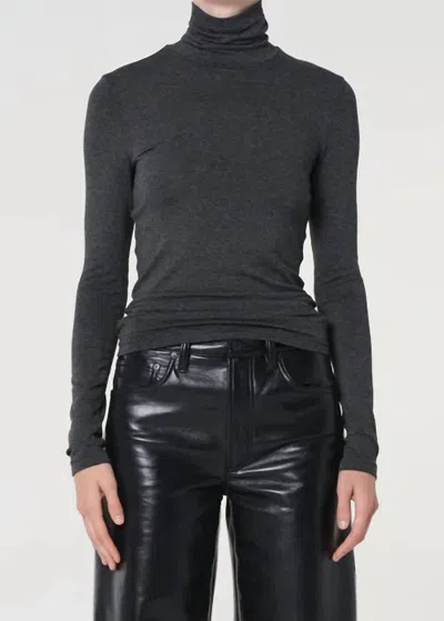Agolde Pascale Turtleneck Top In Charcoal Heather In Gray