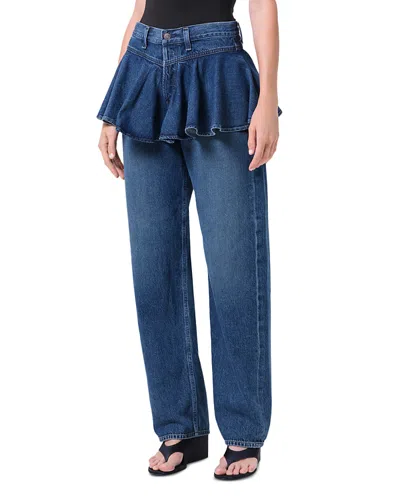 Agolde Peplum High Rise Straight Jeans In Peak In Blue