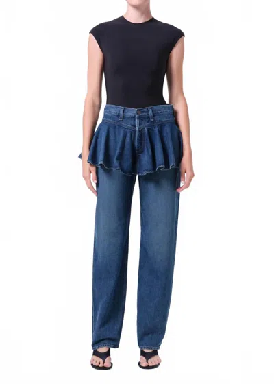 Agolde Peplum Mid-rise Straight Leg Jeans In Peak In Blue