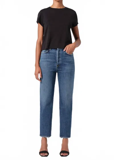 Agolde Pinch Waist Crop Jeans In Solace In Black