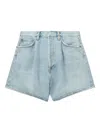 Agolde Pleated Denim Shorts In Blue