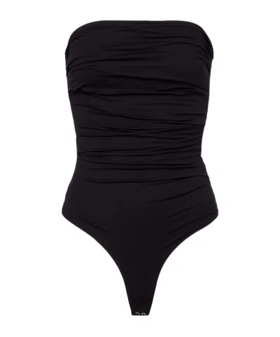 Agolde Pleated Open-back Bodysuit In Black