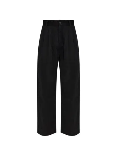 Agolde Pleated Straight-leg Trousers In Black