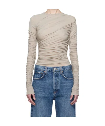 Agolde Pleated T-shirt In Neutral