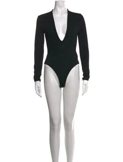 Pre-owned Agolde Plunge Neckline Long Sleeve Bodysuit In Black