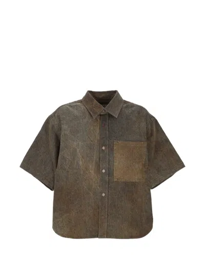 Agolde Pocket Short-sleeve Shirt In Brown